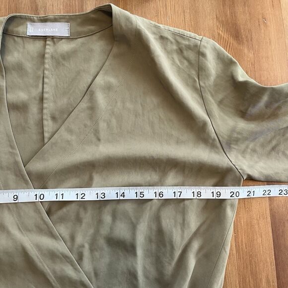 EVERLANE The Japanese GoWeave Long-Sleeve Mini Wrap Dress Size 6 Olive Green - Picture 15 of 16